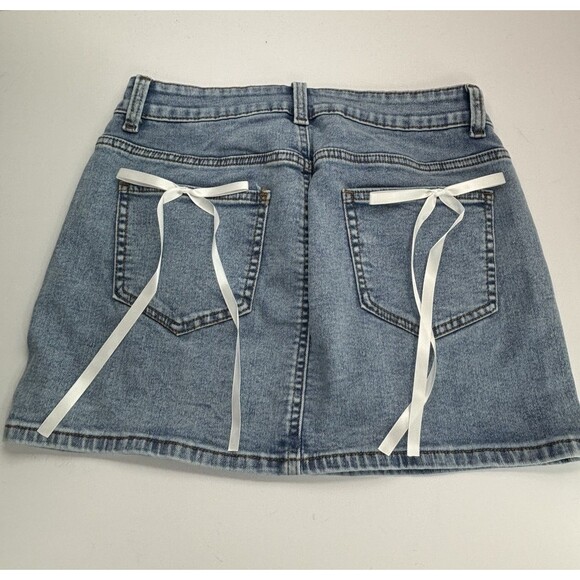 SHEIN Dresses & Skirts - Denim Bow Mini Skirt Womens Size Small Sexy Festival Concert Party